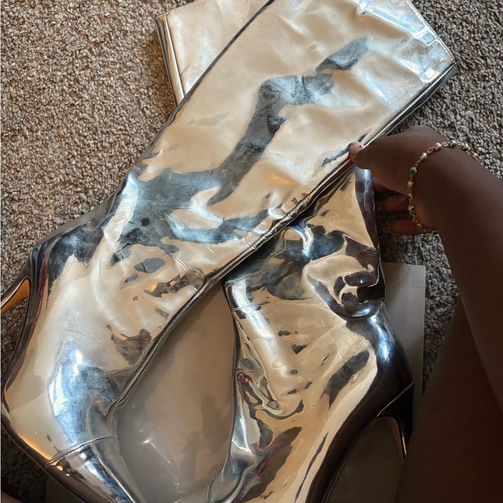 AKIRA Metallic Silver Heeled Boots